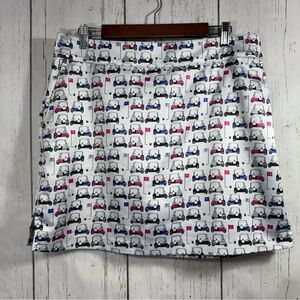 Izod Golf Cart Print Skort Skirt White Multicolor Sporty Preppy Resort Wear